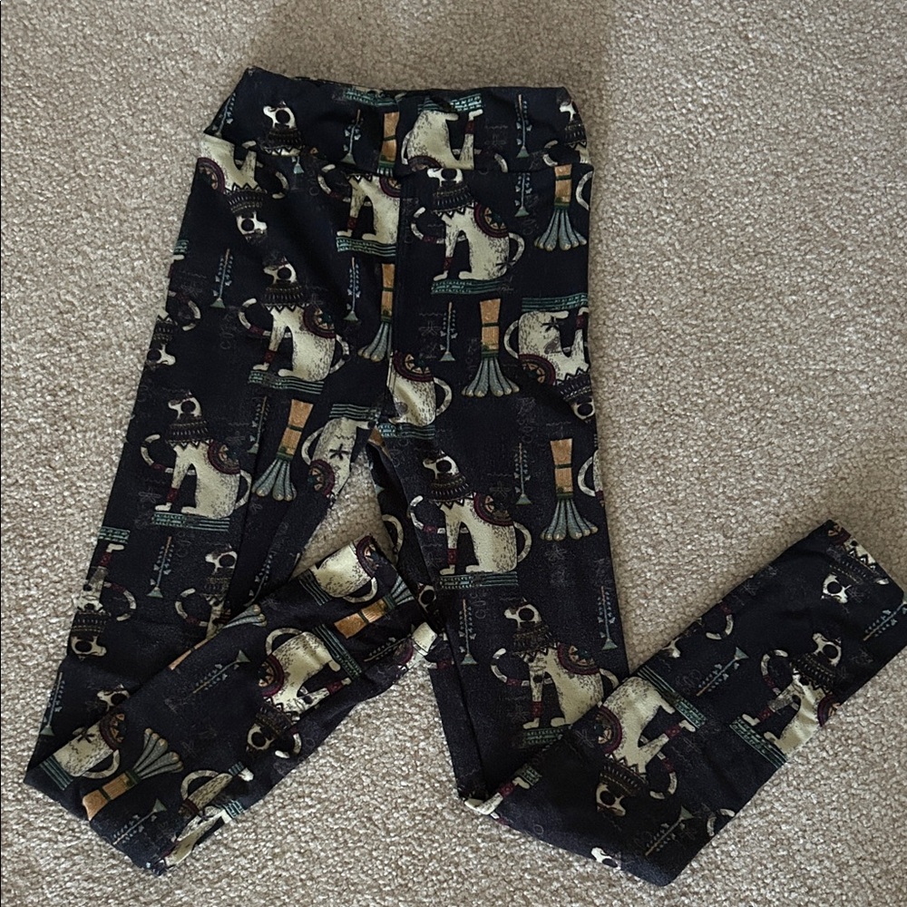 LuLaRoe Kids Leggings - Black and Cream Cat Pattern
